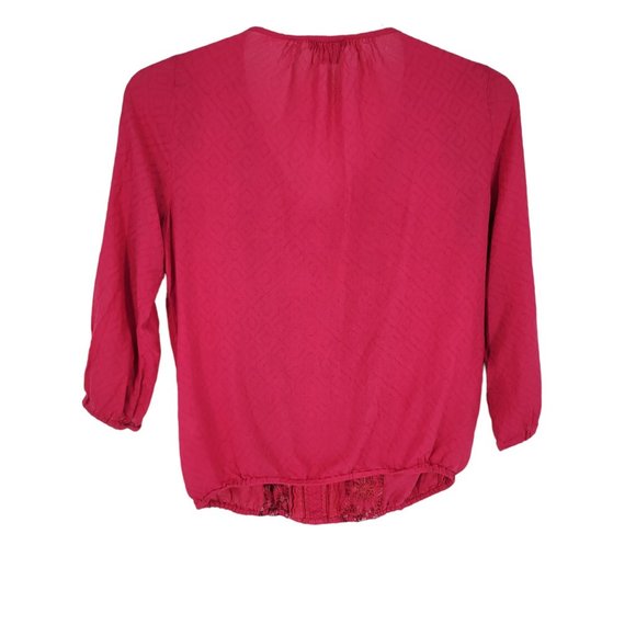 LUCKY BRAND Small 3/4 Sleeve BOHO Tassel Pink Embroidered Blouse - Picture 4 of 4